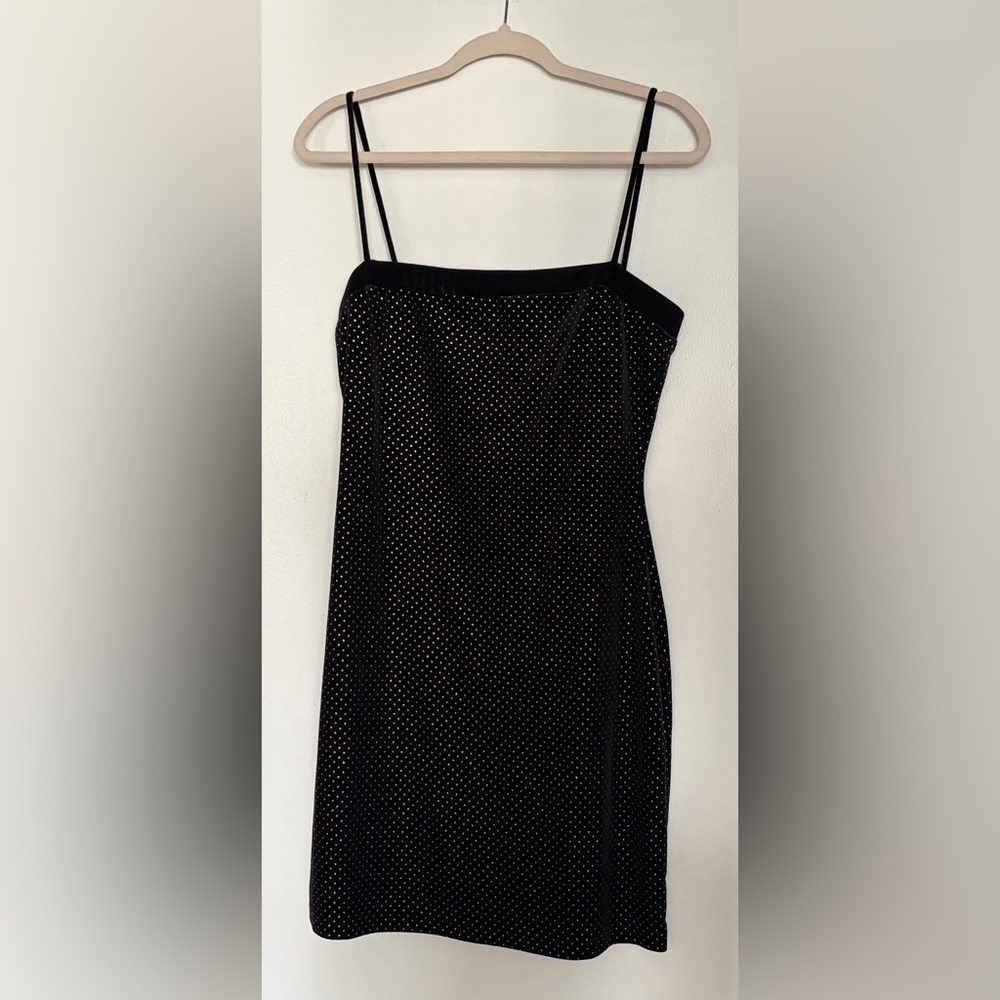Black Velvet Gold Polka Dot Cocktail Dress